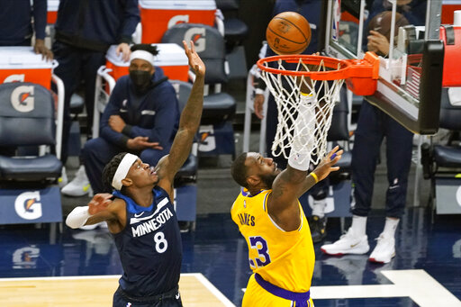 Lakers begin stretch without Davis by beating Wolves 112-104